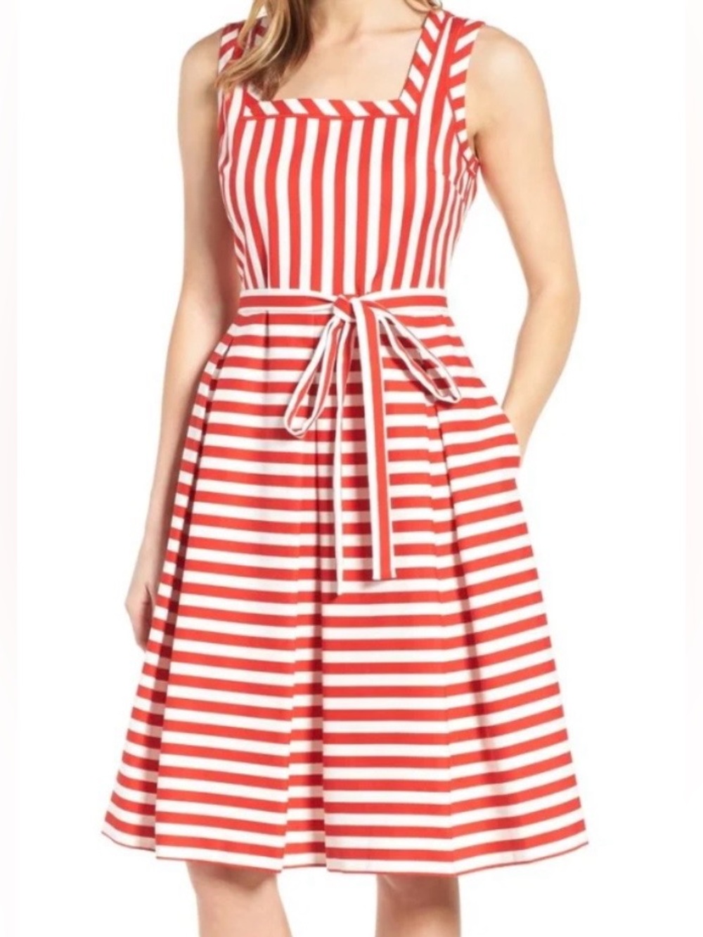 Anne Klein Pink and White Striped A-Line Skirt with Tie Waist